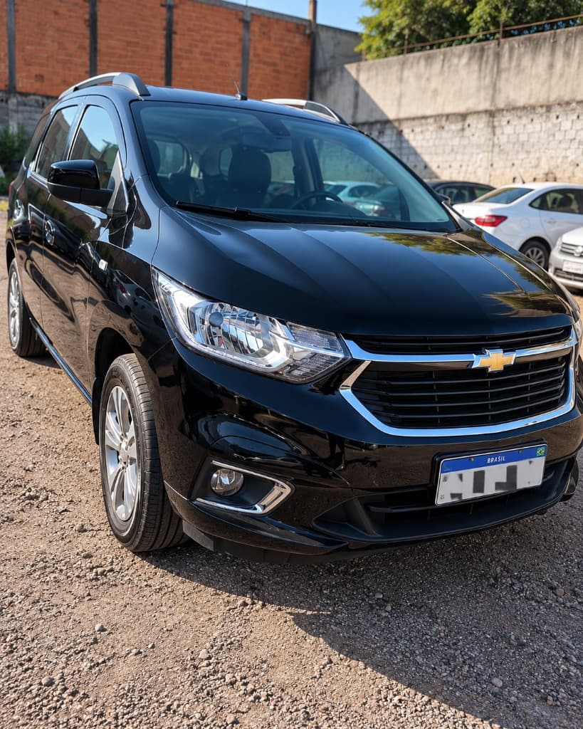 Chevrolet Spin preta com frente recuperada, alinhada e pintura em estufa espelhada